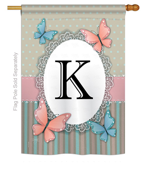 Butterflies K Monogram House Flag