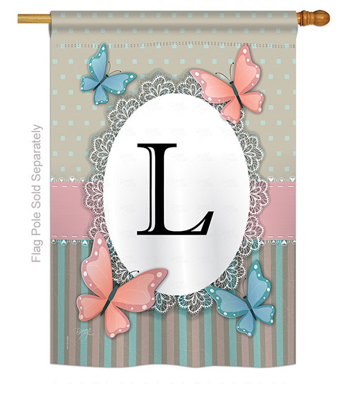 Butterflies L Monogram House Flag