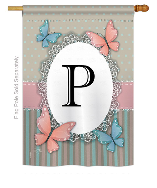 Butterflies P Monogram House Flag