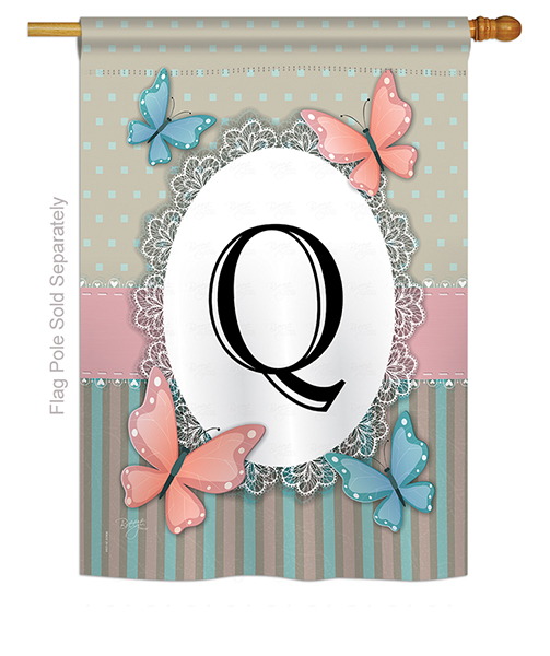 Butterflies Q Monogram House Flag