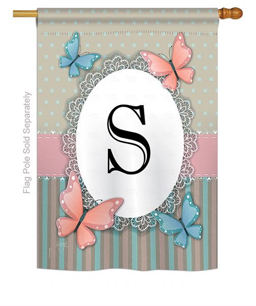 Butterflies S Monogram House Flag