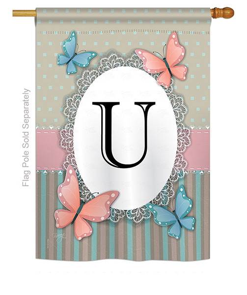 Butterflies U Monogram House Flag