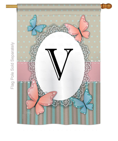 Butterflies V Monogram House Flag