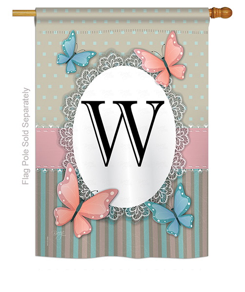 Butterflies W Monogram House Flag