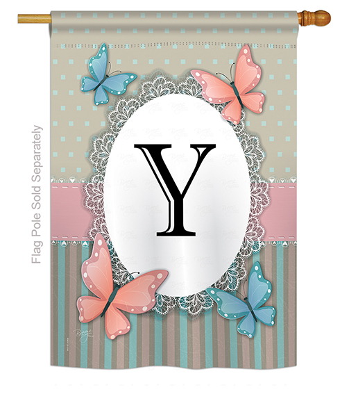 Butterflies Y Monogram House Flag