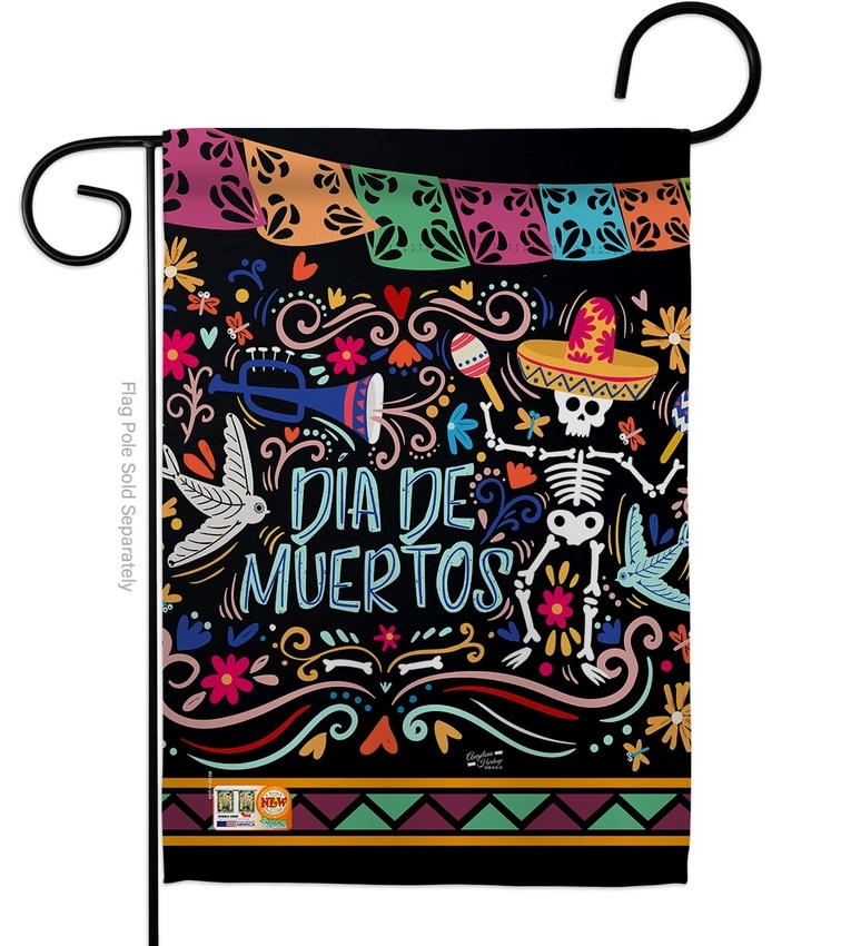 Colorful Dia de Muertos Garden Flag