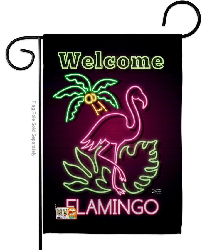 Welcome Neon Flamingo Garden Flag