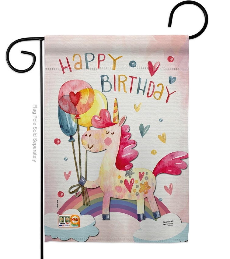 Unicorn Birthday Garden Flag