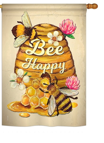 Bee Happy Beehive House Flag