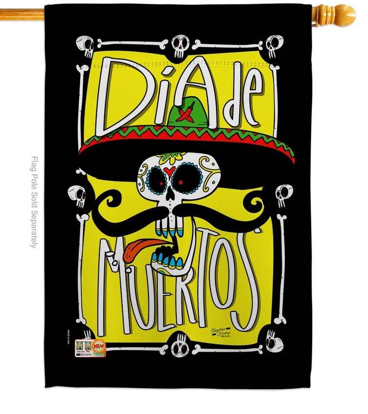 Dia De Muertos Skull House Flag