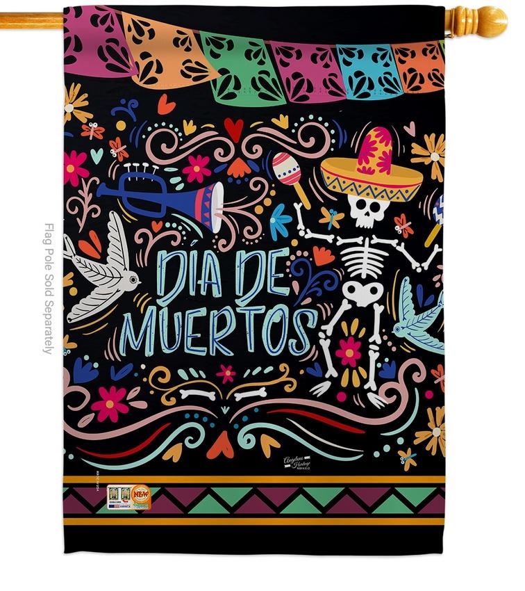 Colorful Dia de Muertos House Flag