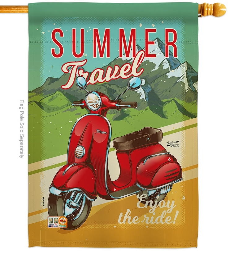 Summer Scooter Travel House Flag