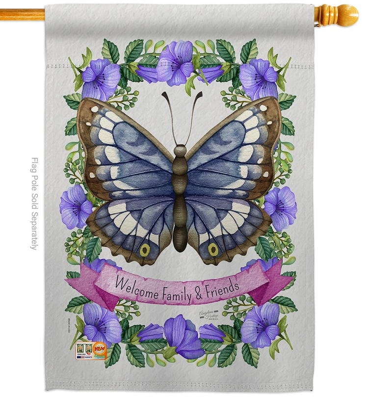Floral Butterfly House Flag
