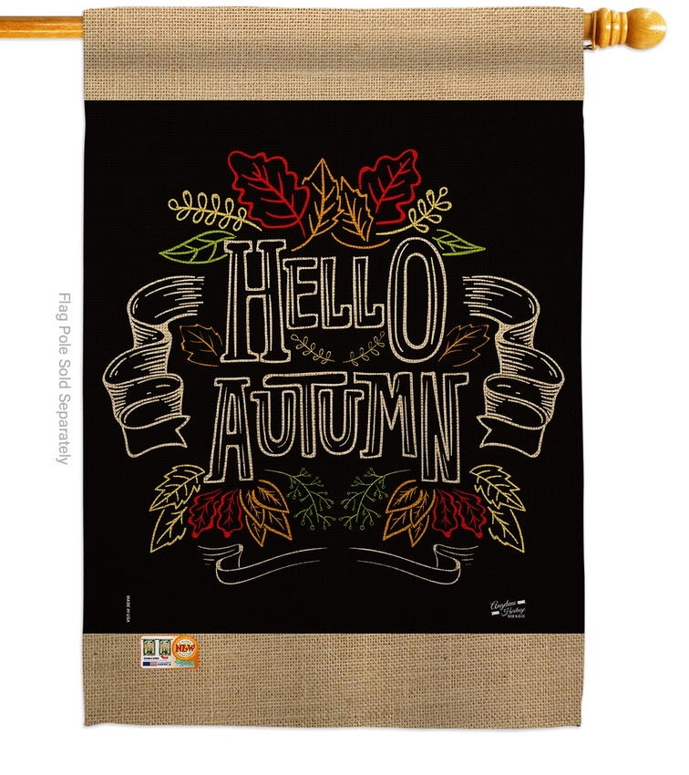 Chalkboard Hello Autumn Double Burlap House Flag