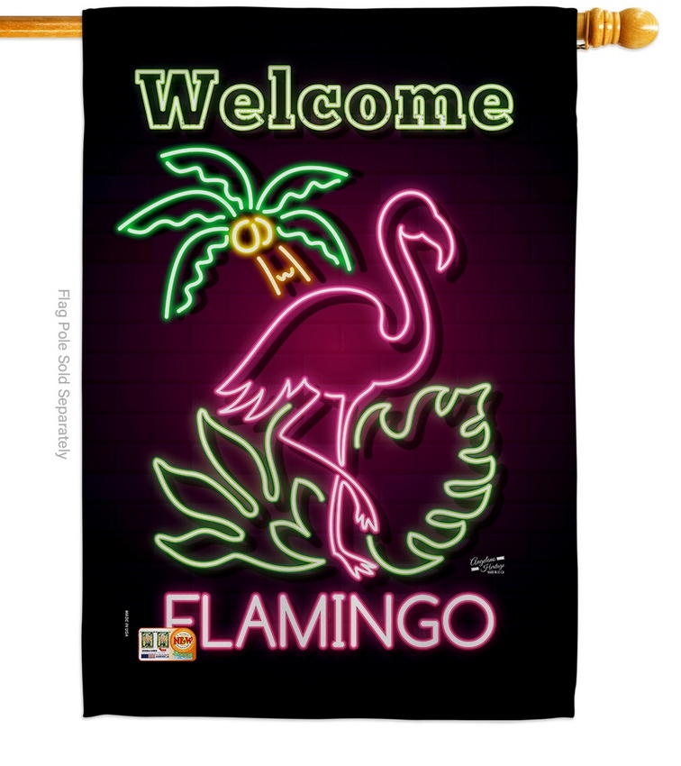 Welcome Neon Flamingo House Flag