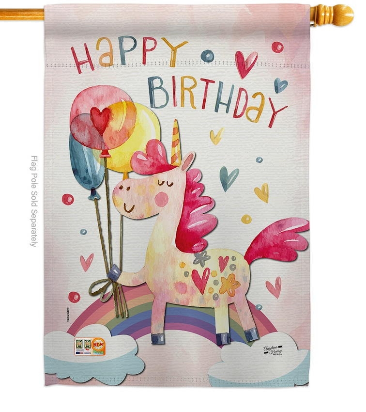 Unicorn Birthday House Flag