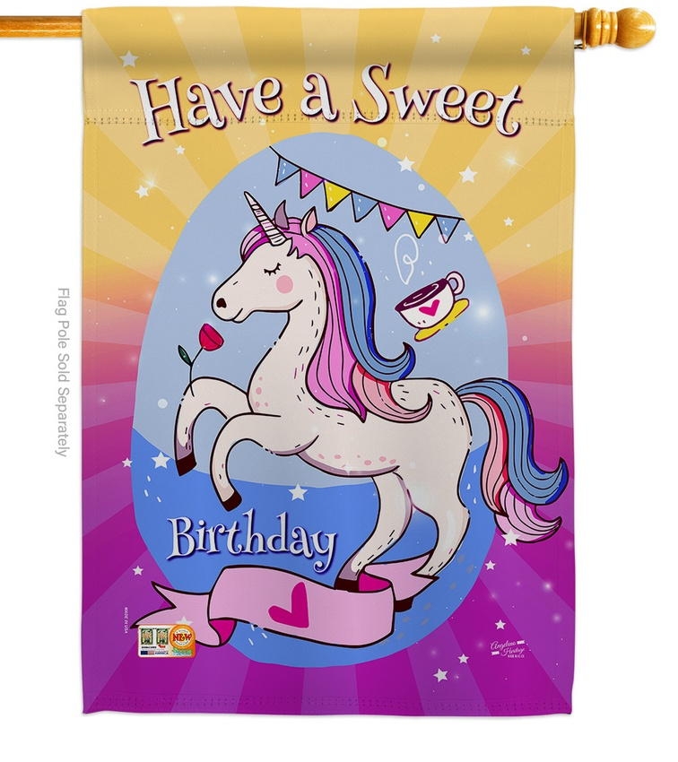 Unicorn Sweet Birthday House Flag