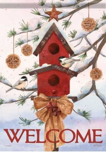 Snow Pine Chickadees Garden Flag