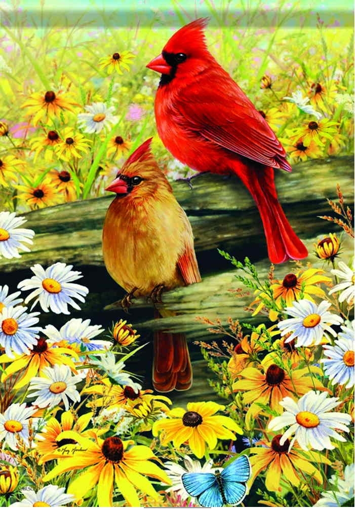 Springtime Cardinals Garden Flag & more garden flags at FlagsForYou.com