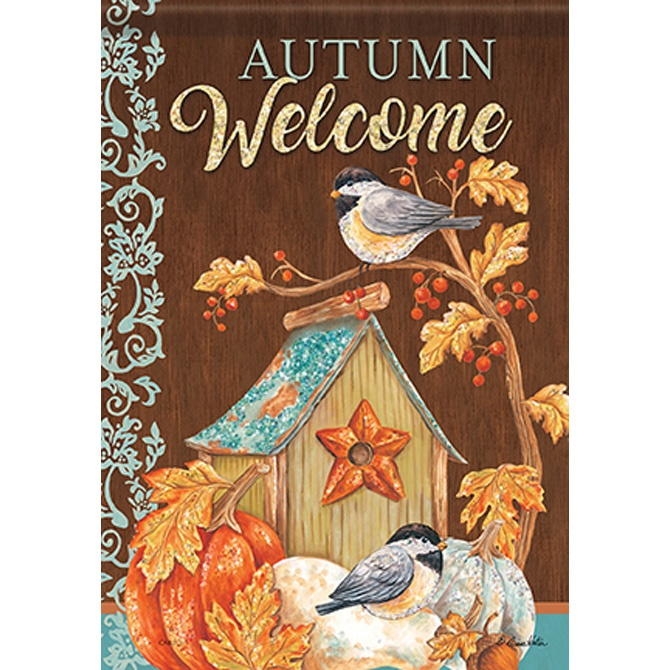 Chickadee Birdhouse House Flag
