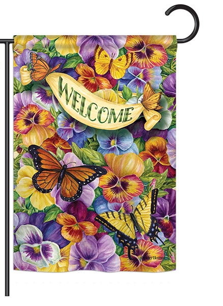 Pansies with Butterflies Garden Flag