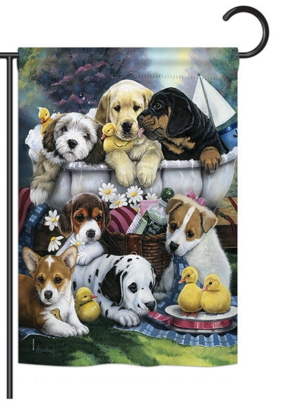 Bath Time Puppies Garden Flag