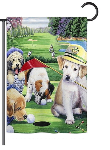 Golfing Puppies Garden Flag