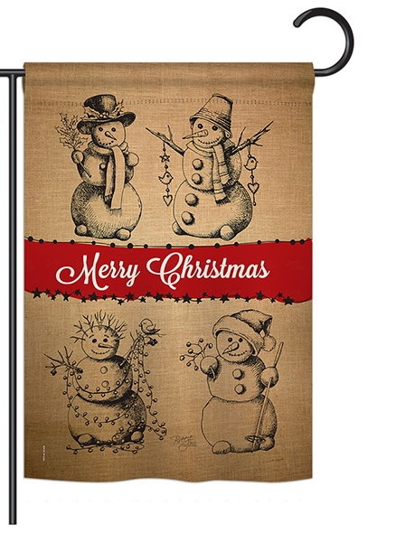 Snowman Fun Burlap Garden Flag