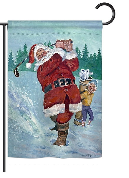 Snow Golfing Santa Garden Flag