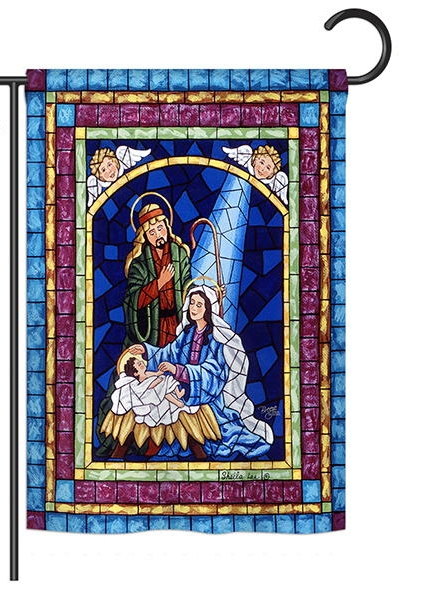 Stained Glass Nativity Garden Flag