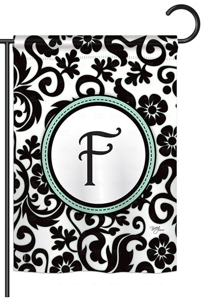 Damask F Monogram Garden Flag