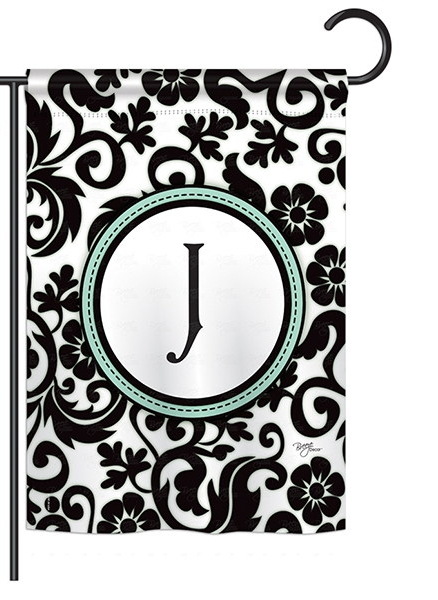 Damask J Monogram Garden Flag