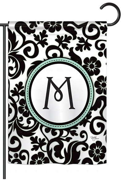 Damask M Monogram Garden Flag