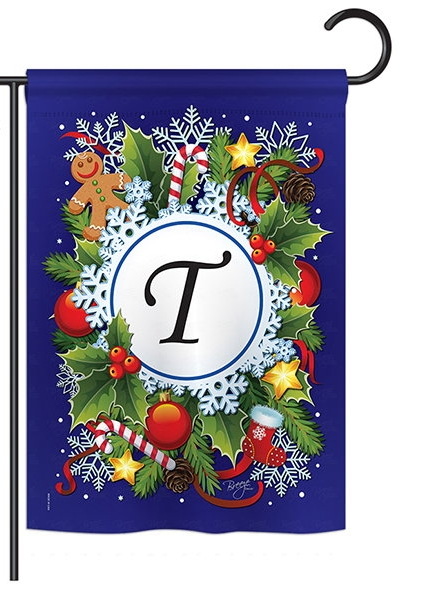 Winter T Monogram Garden Flag