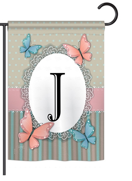 Butterflies J Monogram Garden Flag