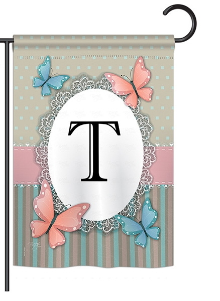 Butterflies T Monogram Garden Flag