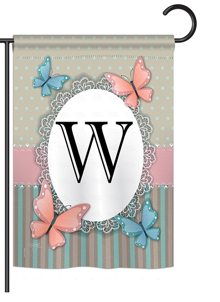 Butterflies W Monogram Garden Flag