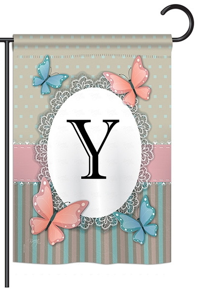 Butterflies Y Monogram Garden Flag