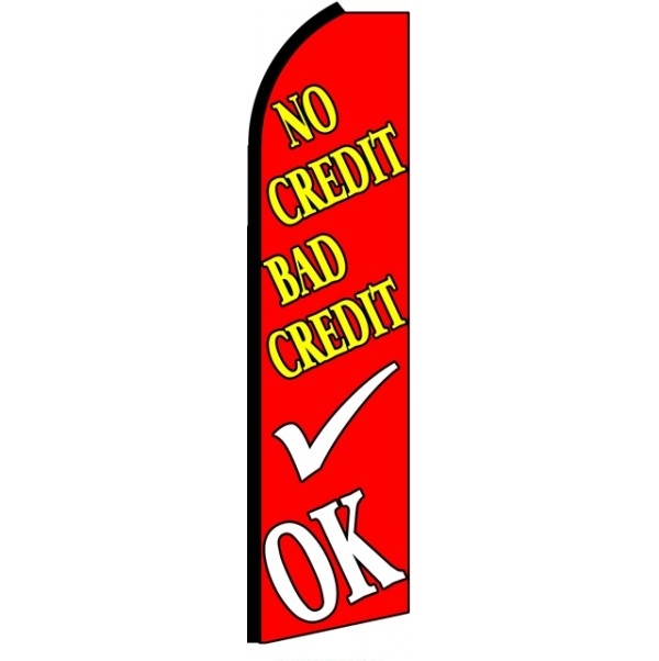 No Credit Bad Credit Ok Red Feather Flag 3\' x 11.5\'
