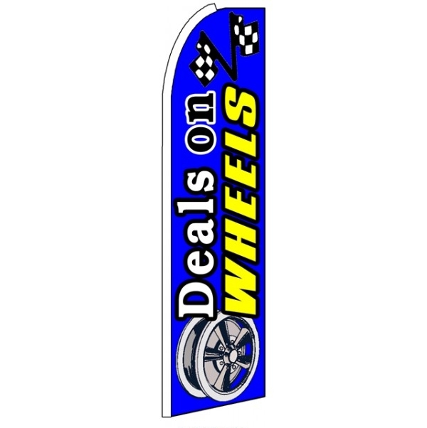 Deals on Wheels (Sideways, Blue) Feather Flag 3' x 11.5'