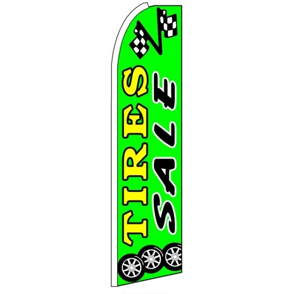 Tire Sale (Sideways, Green) Feather Flag 3\' x 11.5\'