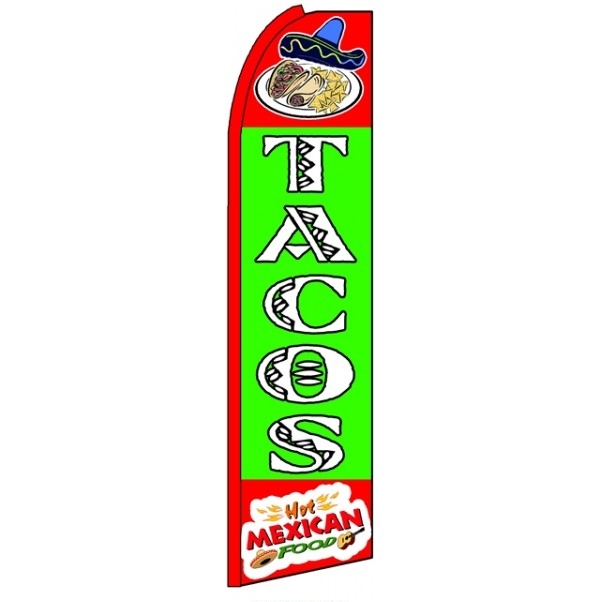 Tacos (Red Sleeve) Feather Flag 3' x 11.5' & more garden flags at