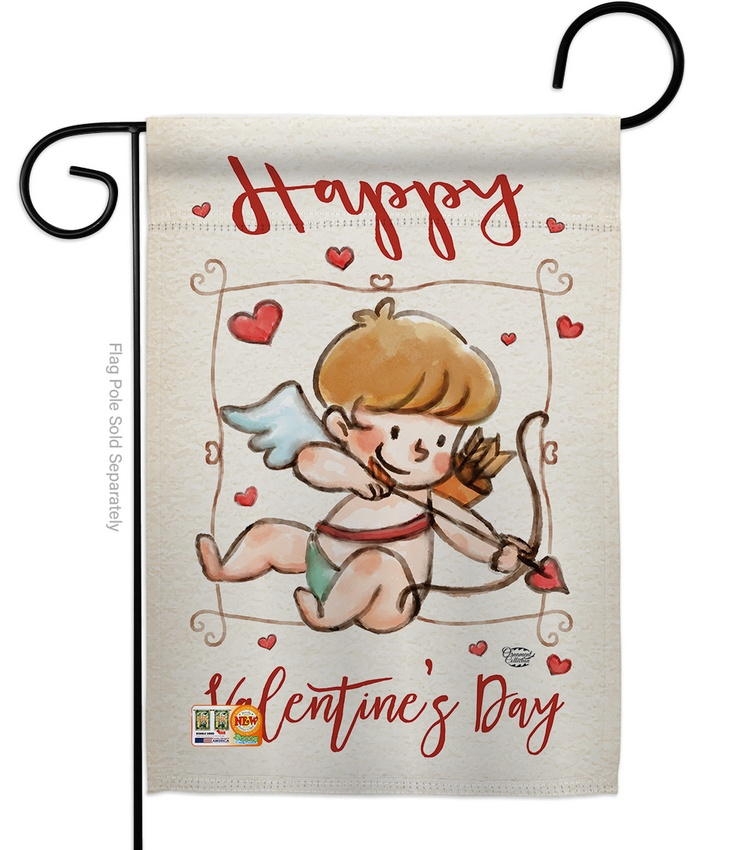 Happy Valentine\'s Day Cupid Garden Flag
