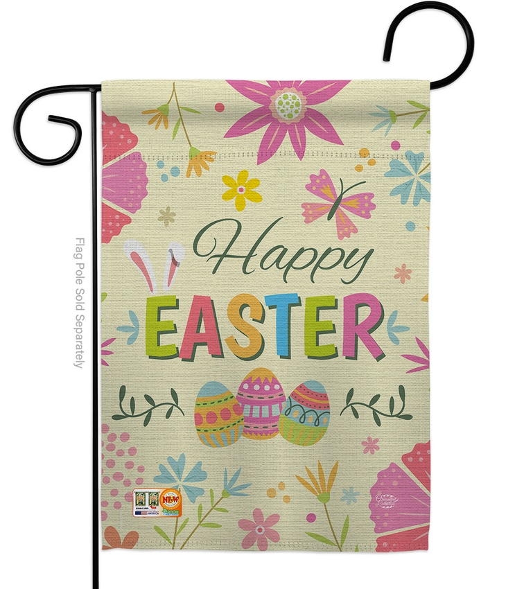 Happy Easter Colourful Flowers Garden Flag