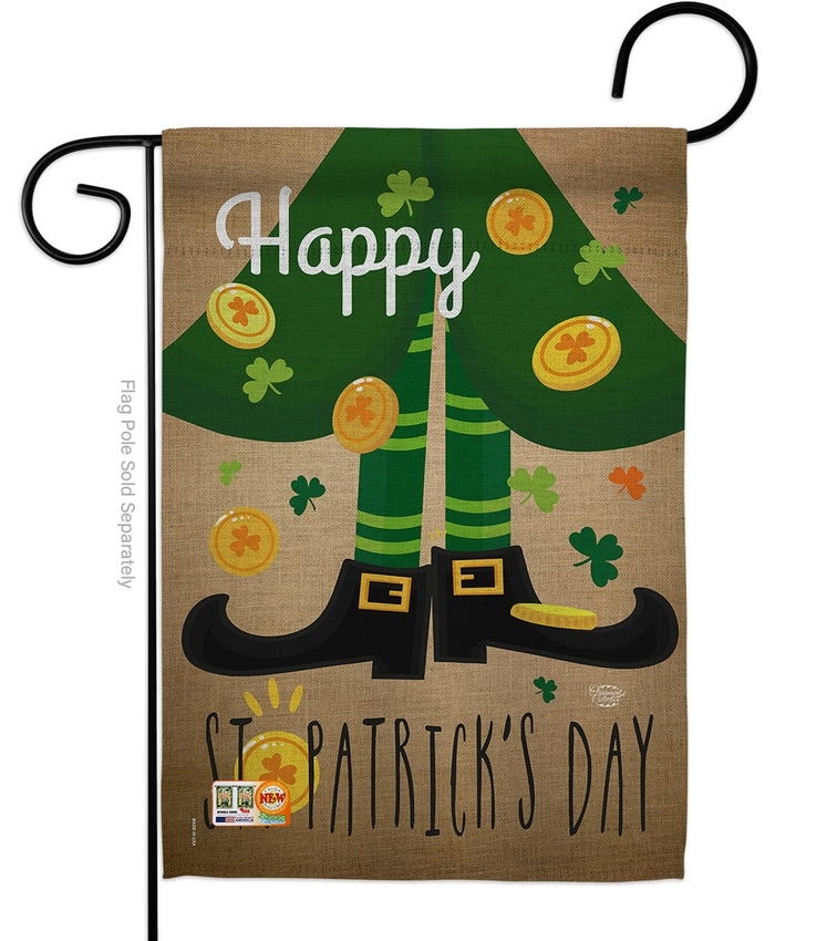 Happy Saint Patrick\'s Day Leprechaun Shoe Garden Flag