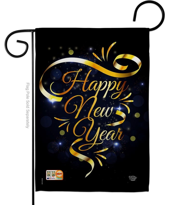 Gold Happy New Year Garden Flag