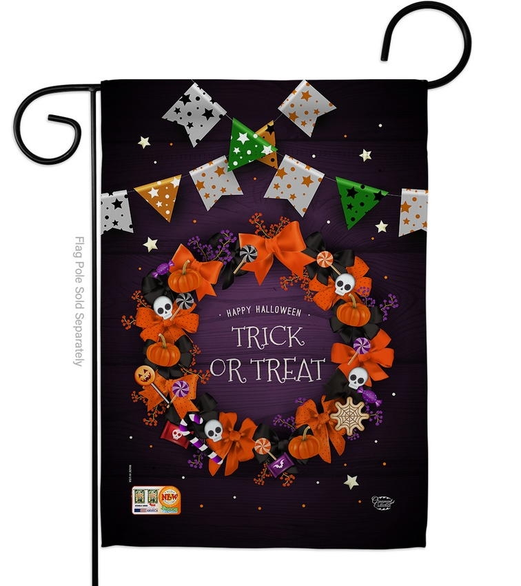 Trick Or Treat Wreath Garden Flag