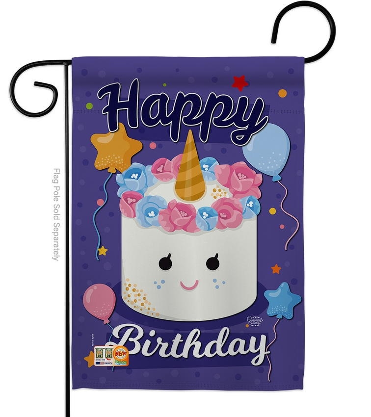 Unicorn Birthday Cake Garden Flag