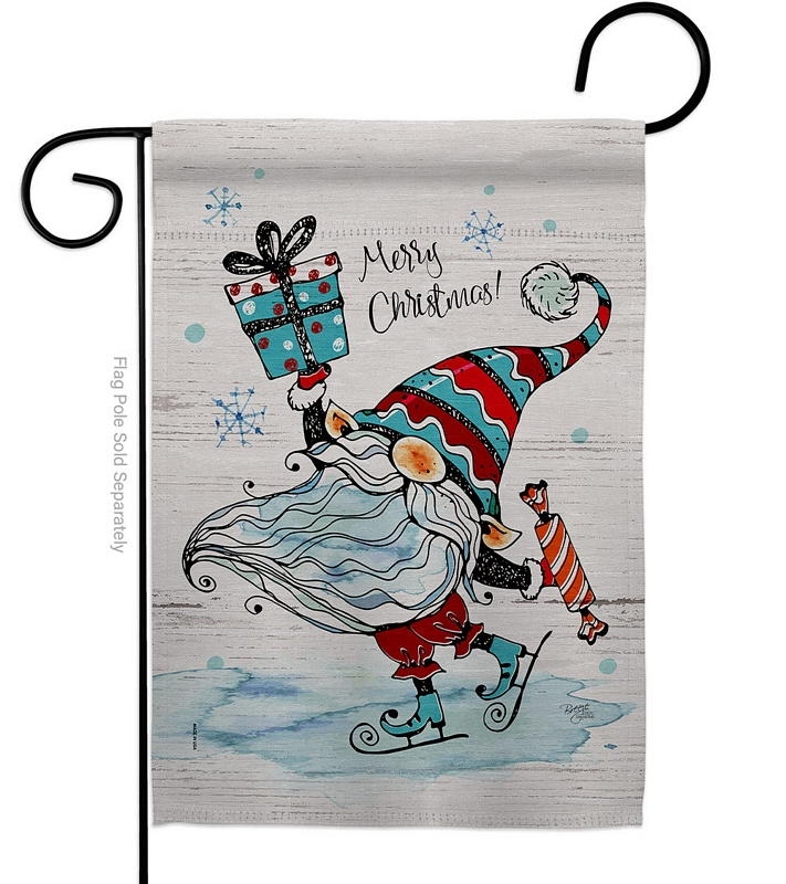 Ice Skating Gnome Garden Flag