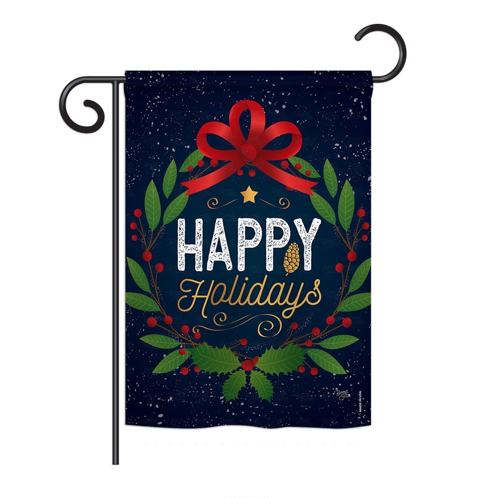 Happy Holidays Wreath Garden Flag